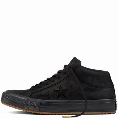 Converse One Star Mid Counter Climate Mid Tops Womens - Black/Black/Black Shoes (801RJZGH)